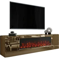 vivenla meuble tv design avec cheminée artificielle intégrée en miroir bronze 200 cm de largeur collection alonso alonso  bronze