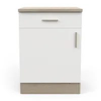 pegane meuble bas de cuisine 1 porte + 1 tiroir coloris chêne kronberg, blanc - longueur 60 x hauteur 85 x profondeur 60 cm