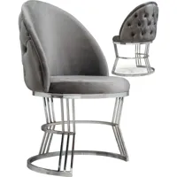 vivenla lot de 2 chaises de salle à manger design avec capitonnage à l'arrière revêtement en velours gris foncé et piètement en acier inoxydable argenté collection javed