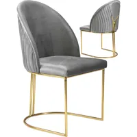 vivenla lot de 2 chaises de salle à manger design revêtement en velours gris foncé et piètement en acier inoxydable doré l. 51 x p. 54 x h. 91 cm collection vasco