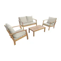sweeek salon de jardin en bois 4 places - ushuaïa - coussins écrus, canapé, fauteuils et table basse en acacia, design | sweeek  écru