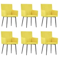 lot de 6 chaises à manger avec accoudoir,chaises de cuisine style scandinave - jaune tissu -mn37276