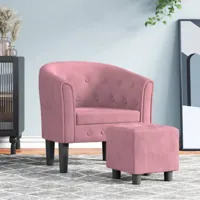 fauteuil cabriolet et repose-pieds,fauteuil luxe pour relax rose velours -mn18265