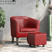 fauteuil cabriolet et repose-pieds,fauteuil luxe pour relax rouge bordeaux similicuir -mn19664