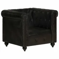fauteuil relax,chaise pour salon chesterfield noir cuir véritable -mn42500