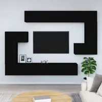 maison chic meuble tv scandinave mural banc tv suspendu pour salon - noir bois d'ingénierie -mn47084  noir