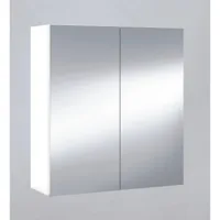 meuble haut de salle de bain avec deux portes battantes miroir et deux étagères intérieures, coloris blanc brillant, 60 x 65 x 21 cm.