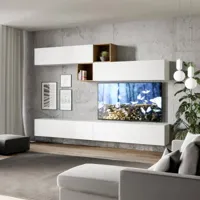itamoby ensemble mural de salon meuble tv suspendu 4 éléments muraux en bois blanc a110  or