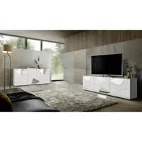 tbs ensemble sejour : buffet 3p 181 cm + meuble tv 181 cm - victory - blanc laqué