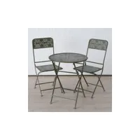 l'héritier du temps salon de jardin greta salon de thé 2 places personnes table bistrot et 2 chaises pliantes en métal patiné kaki  kaki