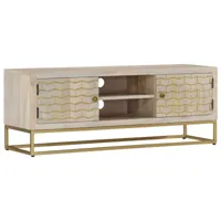 meuble tv scandinave - banc tv pour salon 110x30x40 cm bois de manguier massif blanchi -mn99219