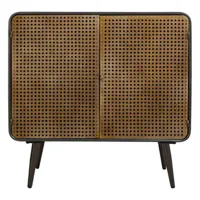 meuble console, table console en métal avec 2 portes coloris marron - longueur 80  x profondeur 39 x hauteur 79 cm
