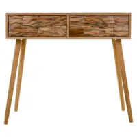 meuble console, table console en bois avec 2 tiroirs coloris marron  - longueur 87  x profondeur 43 x hauteur 79 cm
