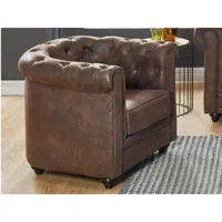 vente-unique lot de 2 fauteuils chesterfield en microfibre aspect cuir vieilli  marron