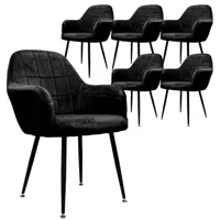 ecd germany ensemble de 6 chaises de salle à manger, noires, avec dossier et accoudoirs  noir