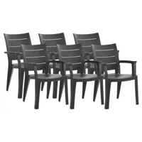 pegane lot de 6 chaises de jardin empilables en résine coloris gris - longueur 59 x profondeur 60 x hauteur 90 cm