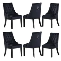 life interiors ensemble de 6 chaises de salle à manger capitonnées en velours windsor noir  noir