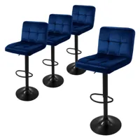 lot de 4 tabourets de bar rembourrées en velours bleu chaise réglable en hauteur