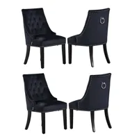 lot de 4 chaises capitonnées en velours noir  - style classique & design - pieds en bois - salle à manger, salon ou coiffeuse - windsor