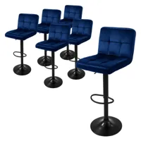 lot de 6 tabourets de bar rembourrées en velours bleu chaise réglable en hauteur