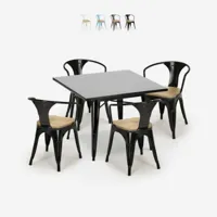 ensemble table cuisine métal noir 80x80cm 4 chaises tolix century black top light, couleur: noir