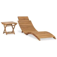 helloshop26 transat chaise longue bain de soleil lit de jardin terrasse meuble d'extérieur pliable avec table bois de teck solide 02_0012863  marron