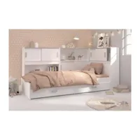 youdoit lit enfant contemporain 90 x 200 cm avec 3 meubles de rangement - blanc  blanc