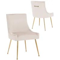 vivenla lot de 2 chaises de salle à manger design revêtement en velours beige avec poignet à l'arrière et piètement en acier doré collection jersey  beige
