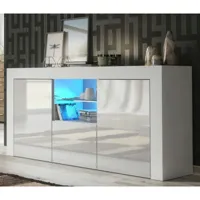 dusine meuble tv haut big jive 145 cm blanc laqué avec leds