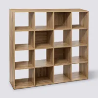 pegane etagère, bibliothèque avec 16 cases en bois coloris naturel - longueur 135,5  x profondeur 32 x hauteur 135,5 cm  naturel
