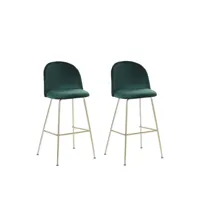 beliani lot de 2 chaises de bar en velours vert arcola  doré