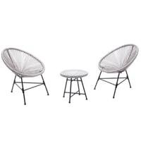 concept usine salon de jardin 2 fauteuils oeuf + table basse gris clair acapulco
