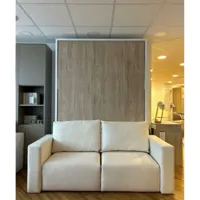 armoire lit escamotable ouverture électrique malaga sofa façade chêne structure blanc 140*200 cm.
