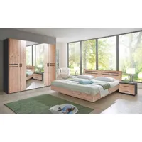 pegane chambre à coucher compléte adulte (lit 160 x 200 + 2 chevets + armoire) coloris effet bois