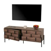 rack tv hwc-m44, table tv lowboard armoire tv commode, compartiments de rangement, design 3d tressé push-to-open portes 120cm, brun