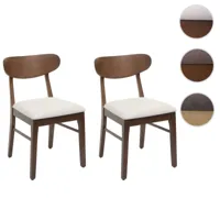 lot de 2 chaises de salle à manger hwc-m59, chaise de cuisine, tissu/textile bois massif ~ bâti foncé, crème