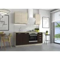 tbs chamonix cuisine complète - meuble four - mélamine - décor chêne - l 180 x p 60 x h 82 cm - plan de travail non inclus