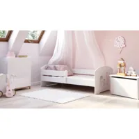 ht meubles lit enfant fille lou 70x140 avec balustrade et matelas inclus  blanc
