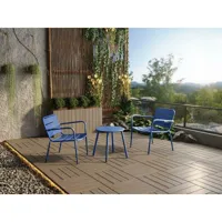 vente-unique salon de jardin en métal - 2 fauteuils bas empilables et une table d'appoint - bleu nuit - mirmande de mylia  bleu