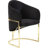 vivenla chaise de salle à manger design avec capitonnage à l'arrière revêtement en velours noir et piètement en acier inoxydable doré collection seneca