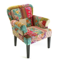versa fauteuil pour salon ou chambre, canapé confortable pink patchwork 72x71x89cm,coton et bois, rose  multicolore