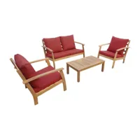 sweeek salon de jardin en bois 4 places - ushuaïa - coussins terracotta, canapé, fauteuils et table basse en acacia, design | sweeek  bois