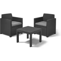 allibert salon de jardin bas allegro - 1 table + 2 fauteuils - polypropylène  gris
