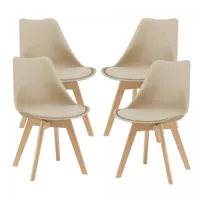 en.casa lot de 4 chaises de salle à manger scandinave siège cuisine plastique similicuir hêtre 81 x 49 x 57 cm beige [en.casa]  beige