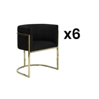 pascal morabito lot de 6 chaises avec accoudoirs - velours et acier inoxydable - noir et doré - peria de pascal morabito