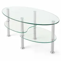 table basse en verre table de salon avec 3 etagères en verre trempé 89 x 49,5 x 45cm pour salle salon chambre transparence 20_0004025