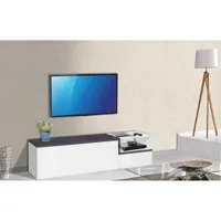 meuble de salon meuble tv, made in italy, meuble tv 2 portes, meuble tv de salon, 160x40h46 cm, coloris blanc brillant et ardoise