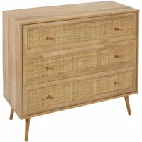 the home deco factory commode cannage et bois 3 tiroirs bali.  beige