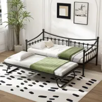 lbf cadre de lit en métal canapé-lit en fer forgé lit simple pour enfant adulte, 90x200cm noir,matelas non inclus  noir
