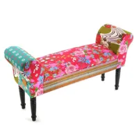 versa tabouret pied de lit pour la chambre pink patchwork 100x32x53cm,coton et bois, rose bois multicolore
